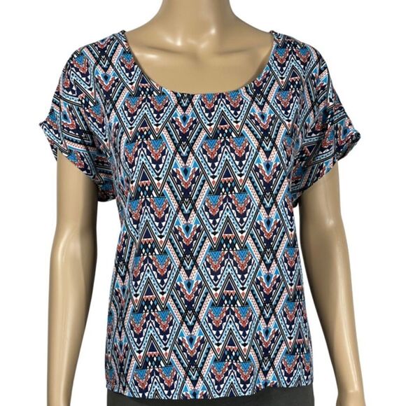 Wishful Park Tops - Wishful Park Blue and Orange Button Down Blouse